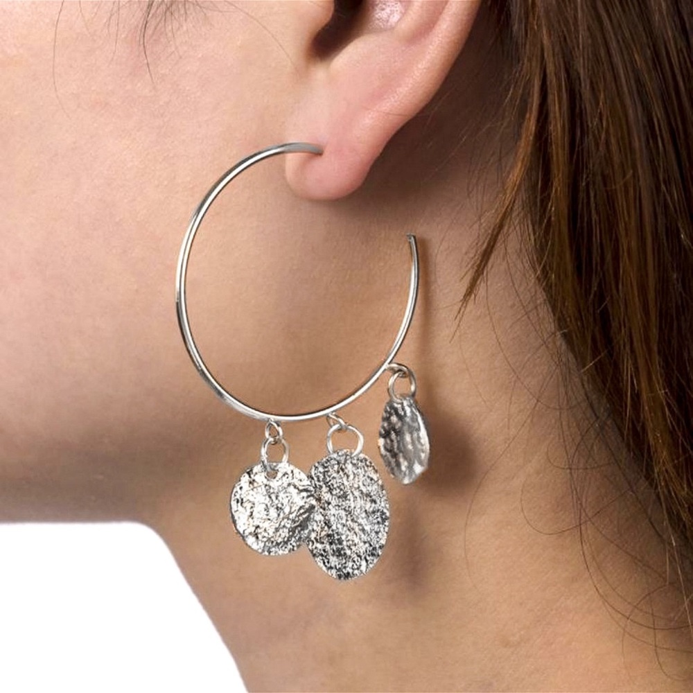 2/$20!  Silver 3/4 Hoops Dangling Discs Earrings - Picture 2 of 8